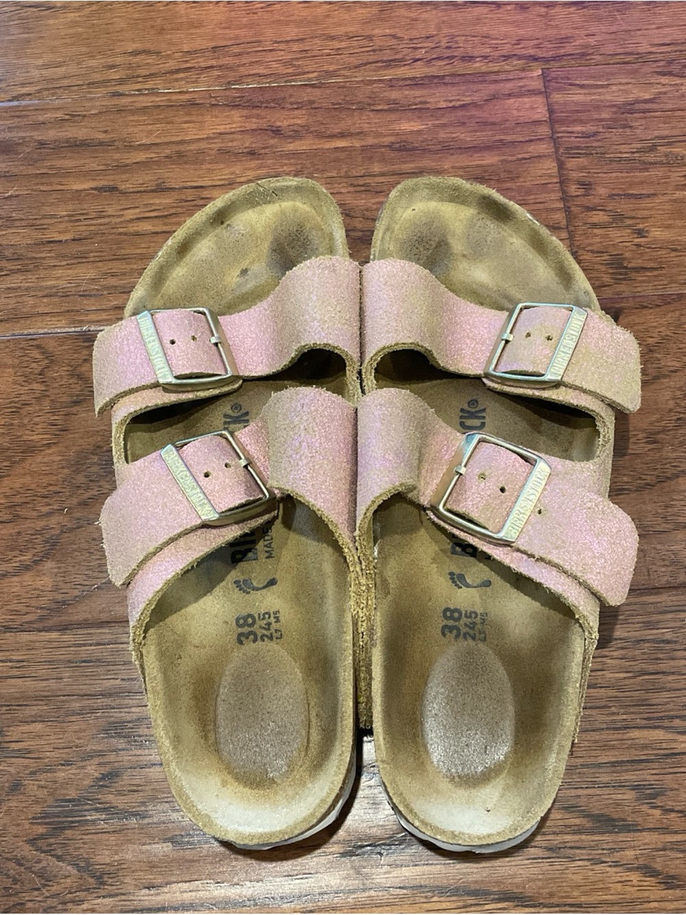 Birkenstock Arizona Washed Metallic Pink Shimmer Sandals 38 Narrow / 7 Medium